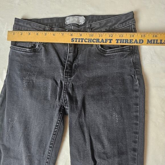 Free People Jeans 26 Women’s black Distressed frayed ankle embellished retro 70s - Picture 5 of 11